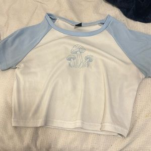 White and blue baseball cropped t shirt